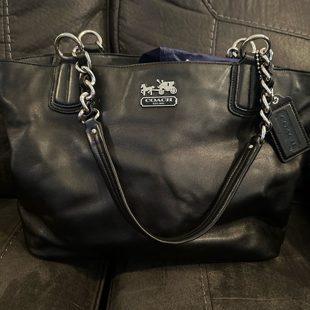 Vintage Coach Black Tote with Silver Chain Details